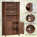 70in Tall Bookshelf 5 Tier Bookcase with Barn Doors and Adjustable Shelves, Brown Farmhouse Book Shelf with Storage Cabinet, Wood Freestanding Display Bookshelves for Bedroom, Kitchen (3PCS) by CozyNest Decor