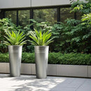 KOL 28'' Tall Galvanized Steel Planter Pot - Flower Pot with Water Level Indicator for Plants - 2-Pack Self Watering Planters - Round Silver Powder Metal Planter Box - Indoor Outdoor Grande Plant by CozyNest Decor