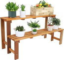 Sunnydaze 2-Tier Meranti Outdoor Wood Plant Stand - Indoor Plant Bench with Teak Oil Finish - 24-Inch by GreenHaven Gardens
