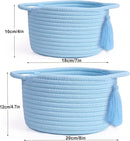 Empty Gift Basket Mini Woven Rope Organizer Baskets for Baby Shower, Vanity, Makeup Brushes, Bathroom, Shelves, Desk - Small Decorative Storage Bins - Set of 2, Pre-Shaped, Soft Blue by TinyTreasures Baby Boutique