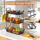 3 Tier Fruit Basket for Kitchen Counter, Fruit Bowl with 2 Banana Hooks Mesh Top, Multifunctional Detachable Sturdy Kitchen Storage Organizer for Vegetables Snacks Onion Potato, Black by CozyNest Decor