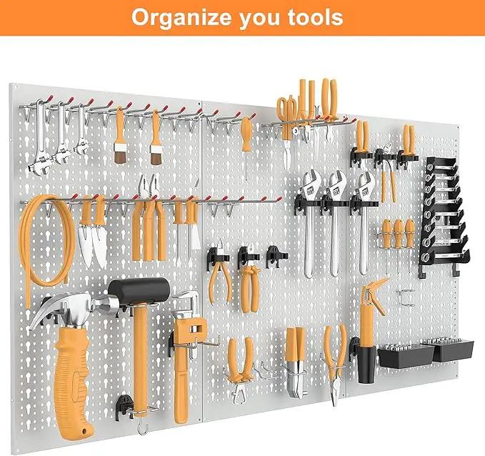 WALMANN Metal Pegboard Tool Organizer Boards with Pegboard Hooks, 24x48in Tools Organizer Pegboard for Garage, Workbench, Peg Board, Tool Storage Board with Hooks(Grey), photo 2 of 7