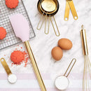 Gold and Pink Kitchen Utensil Set with Holder - 7-Piece Cooking Tools with Gold Whisk, Ladle, Tongs, Turner, Spatula, and Spoon - Stylish Pink Kitchen Accessories for Modern Cooking & Serving by CozyNest Decor