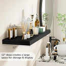 Fun Memories Floating Shelves - 2 Pack 12 Inch Rustic Wooden Wall Shelves - Extra Deeper & Thicker Wall Mounted Storage Shelf for Living Room, Kitchen, Farmhouse - 36" W x 12" D x 1.8"H - Rustic Black by CozyNest Decor