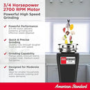 American Standard 10-US-AS-7-SL Garbage Disposal Anti-Jam Stainless Steel Food Waste Grinding System, Slim Line, 3/4 HP, Black by CozyNest Decor