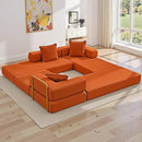108" Oversized Convertible Sleeper Sofa Bed, Corduroy L Shape Sectional Couch, Folding Sofa Bed with Side Pocket, Modern Cloud Floor Mattress Couch, Modular Sofa for Living Room, Orange by CozyNest Decor