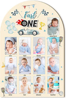 R HORSE My First Year Photo Display Wood Board - 3D Race Car Baby's First Year Picture Frame, 12 Months Milestone Board Neutral Baby Keepsake Gift One Year Old Birthday Nursery Decor for Boy by TinyTreasures Baby Boutique