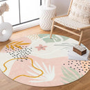 Lahome Pink Round Area Rug - 4Ft Washable Non-Slip Small Circle Boho Throw for Bedroom, Low-Pile Soft Cute Nursery Girls Room, Botanical Print Indoor for Dorm Bathroom by TinyTreasures Baby Boutique