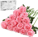 Pink Fake Roses Artificial Flowers - 16 Pcs Fake Artificial Roses Silk Flowers with Stems for Home Wedding Hotel Office Centerpiece Decor by CozyNest Decor