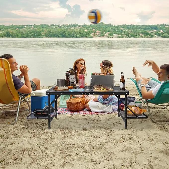 REDCAMP 36x24 Folding Grill Table for Outside with 2 Side Tables, Lightweight Portable Metal Aluminum Outdoor Grill Table with Adjustable Height Legs, Great for Camping Picnic Cooking BBQ, Black 3ft, photo 9 of 9