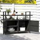 DWVO Patio Bar Table,Outdoor Kitchen Island with Glass Top,Rattan Patio Storage Cabinet with Wheels,Bar Cart for Poolside and Backyard,Black by CozyNest Decor