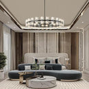 Modern 48 in Black Round Chandelier Light Fixture, Crystal Chandeliers for Dining Room, Living Room, Wagon Wheel Chandelier Over Table Chandeliers for Bedroom,Foyer,Includes 48xG4 Bulbs by CozyNest Decor