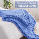 Chunky Knit Throw Blanket, 50''*60'' Knitted Throw Chenille Yarn for Bed Couch, Handmade Light Blue Crochet Big Thick Blanket, Machine Washable Cute Comfy Blanket for Home Decor by CozyNest Decor