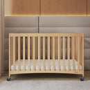 Foundations Full Size Travel Sleeper Folding Hotel Crib and Sheet Bundle - Includes Wooden Portable Crib with 3" Foam Mattress (Natural) and 6-Pack White Fitted Full Size Sheets by TinyTreasures Baby Boutique