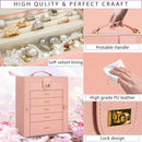 AKOZLIN Large Jewelry Box Organizer Functional Lockable with Big Mirror, Leather Jewelry Storage Case for Women Girls Ring Necklace Earring Bracelet Holder Organizer Pink by TinyTreasures Baby Boutique