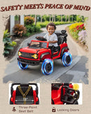 Ford Bronco Raptor Licensed 12V Ride on Toys, Kids Ride on Car with Remote Control, Electric Car for Toddler with Smooth Start, Openable Doors, MP3 Player, 3 Speeds (12V, Red) by TinyTreasures Baby Boutique