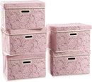 PRANDOM Collapsible Storage Boxes with Lids [5-Pack] Fabric Decorative Storage Bins Cubes Organizer Containers Baskets with Cover Handles Divider for Bedroom Closet Living Room Pink 14.9x9.8x9.8 Inch by TinyTreasures Baby Boutique