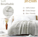 jinchan Boho 100% Cotton Muslin 50x60 Throw Blanket Lightweight 3-Layer Light Grey Blanket Washable Reversible Breathable Decorative Geometric Striped Patterned Soft Cozy for Sofa Bed All Season Gift by CozyNest Decor