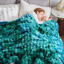 NEWCOSPLAY Faux Fur Twin Blanket Tie-dye Dark Teal Luxury Fluffy Thick Warm Bubble Blanket for Couch Sofa Bed 700GSM (Tie-dye Dark Teal, Twin(60"x80")) by CozyNest Decor