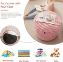 HIGOGOGO Round Stuffed Pouf Ottoman, Stripe Faux Fur Poufs with Foam Chunk Filling, Furry and Fluffy Pouf Foot Stool Storage Ottoman, 20 X 15 Floor Poufs Foot Rest for Living Room, Pink by CozyNest Decor