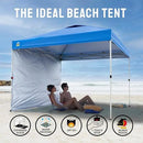 CROWN SHADES 10x10 Pop Up Canopy with 1 Side Wall - Beach Tent with One Push Setup - Outdoor Sun Shade for Events, Parties, Camping - Gazebo with STO-N-Go Cover Bag (Blue) by GreenHaven Gardens