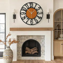Maxstar Round Wall Clock for Living Room Decor Battery Operated Non Ticking Black Metal Wood Clocks for Home Living Room Garden Office Kitchen Decoration -20 inch by CozyNest Decor