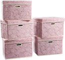PRANDOM Large Foldable Storage Boxes with Lids [5-Pack] Fabric Decorative Storage Bin Cubes Organizer Containers Baskets with Cover Handles for Bedroom Closet Nursery Pink 17.7x11.8x11.8 Inch by TinyTreasures Baby Boutique