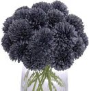 Kimura's Cabin 20Pcs Faux Mums Flowers Artificial Silk Chrysanthemums Fake Ball Flower for Halloween Fall Home Kitchen Table Decor Arrangement Decoration Bouquets (Grey Black) by CozyNest Decor