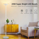 BoostArea Torchiere Floor Lamp, 24W Super Bright LED Standing Lamp, Stepless Dimmable Pole Lamp with 3000K Lighting, Glass Lampshade, 71Inch Tall Metal Modern Floor lamps for Living Room/Bedroom White by CozyNest Decor