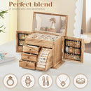 Jewelry Box Organizer, Solid Wood Jewelry Boxes fow Women with Mirror, Double Layer Jewelry Organizer Box Display Earring Necklace Bracelet Ring, Rustic Style Small Jewelry Box for Girls by TinyTreasures Baby Boutique
