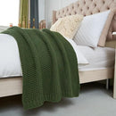 Longhui bedding Chunky Cable Knit Throw Blanket Lightweight Olive Green 100% Organic Cotton Blanket for Sofa Couch Bed Baby Nursery, Rustic Shabby Chic Modern Farmhouse, 51” x 63” Give Laundering Bag by CozyNest Decor