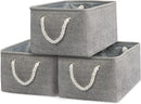TcaFmac Storage Bins for Organization - Large 3 Pack Canvas Storage Basket for Shelves with Handles, Collapsible Baskets for Organizing for Closet Dog Laundry (Grey 16x12x8 inch) by CozyNest Decor