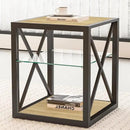 Farmhouse End Table, Modern Side Table with 3-Tier Storage Shelf, Square Rustic Nightstand, Accent Tea Table, for Bedroom Office Living Room, Brown, Natural Wood, Glass, Metal by CozyNest Decor