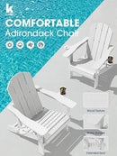 KINGYES Folding Adirondack Chair Set of 2, Dual Cup Holders & All-Weather HDPE, Wood-Like Patio Chair for Backyard, Camping, Pool & Fire Pit, White by GreenHaven Gardens