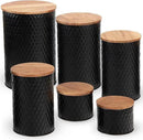6 Canister Set for the Kitchen Countertop – Metal Food Storage Canisters with Airtight Lids for Flour, Tea, Crafts, Coffee, & Sugar – Container Set with Modern Wood Lids, Black by CozyNest Decor