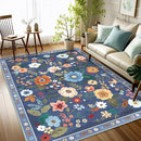 Floral 4x6 Area Rug Machine Washable Soft Print Boho Carpet Non Slip Doormat Low Pile Flower Area Rugs for Living Room Bedroom Nursery Kitchen Dining Room Indoor-Blue/Grey by TinyTreasures Baby Boutique