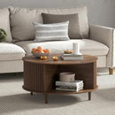 Round Coffee Table with Storage,Fluted Center Table with Sliding Cabinet Door for Living Room,Home Small Space,31.5" Small Center Table,Walnut by CozyNest Decor