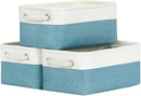 Bidtakay Small Storage Baskets for Shelves 3 Pack Fabric Storage Bins for Organizing Linen Collapsible Organizer for Closet-White&Teal by TinyTreasures Baby Boutique