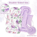 Infant Car Seat Insert, Soft Baby Car Seat Head & Body Support for Girl Boy, Reversible Newborn Preemie Carseat Insert Cushion with 3 Straps Pads Fits CarSeat, Stroller, Swing, Bouncer, Purple Floral by TinyTreasures Baby Boutique