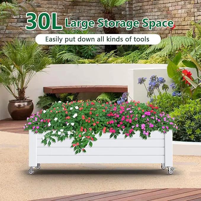 Horticulture Garden Bed, Divisible Resin Planter Box for Backyard, Patio, Balcony, with 4 Legs and 4 Swivel Lockable Wheels(Ashen,43.31 * 17.72 * 17.56), photo 5 of 7