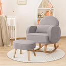 Nursery Rocking Chair with Ottoman, Upholstered Glider Rocker with High Backrest and Side Pocket, Rocking Accent Armchair with Solid Wood Legs for Nursery, Living Room, Bedroom Light Grey by TinyTreasures Baby Boutique
