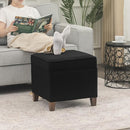 Adeco 17.5" Square Fabric Ottoman with Storage - Upholstered Cotton Linen Foot Rest - Flip Top Footstool with Sturdy Wood Legs, Small Cube Coffee Table Extra Seat for Living Room, Bedroom, Black by CozyNest Decor