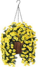 NXUGAO Artificial Flowers with Hanging Basket for Outdoors Indoors Decor, Faux Silk Chrysanthemum Plants in Baskets for Home Decoration Garden Yard Patio, 4 Bundles with 1 Basket by GreenHaven Gardens