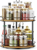 12.4" Lazy Susan Organizer 2 Tier - Rotating Spice Rack, Wooden Spinning Spice Holder for Inside Cabinet, Pantry, Kitchen, Countertop, Bathroom and Vanity, Versatile Storage by CozyNest Decor