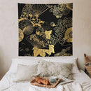 HZOHNAGO Japanese Tapestry Gold Flowers Umbrella Fan Pattern Printed Wall Tapestry Painting Wall Hanging for Bedroom Living Room Dorm 60" W x 60" H by CozyNest Decor
