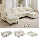 110" Modular Sectional Sofa, Convertible Sleeper Sofa Couch Bed with Adjustable Backrest, U-Shaped Chenille Cloud Couch with Ottoman Storage, Deep Seat Couches for Living Room,Beige by CozyNest Decor