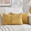 Fancy Homi 2 Packs Mustard Yellow Long Lumbar Decorative Throw Pillow Covers 12x24 Inch for Couch Bed, Rustic Farmhouse Boho Home Decor, Soft Striped Corduroy Rectangle Accent Cushion Case 30x60 cm by CozyNest Decor