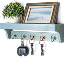 Rebee Vision Farmhouse Pine Wood Key Holder Wall Mount for Home Decor - Rustic Wall Key Holder with Shelf for Home Improvement - Ideal Entryway Organizer in Living Room (Distressed Blue) by CozyNest Decor
