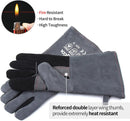 RAPICCA Fireplace Gloves Fire Heat Resistant: Grey 16IN 662℉- Fireproof Leather for Fireplace Fire pit Wood stove Campfire Furnace BBQ Grill Oven Stick Mig Welding Welder Gear - Birthday Gift for men by GreenHaven Gardens