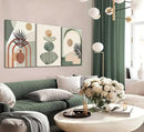 3 Pcs Mid Century Modern Boho Abstract Canvas Wall Art Neutral Green Bohemia Sun and Plant Pictures Wall Decor Posters Print Artwork for Living Room Bedroom Bathroom Office Home Decoration by CozyNest Decor